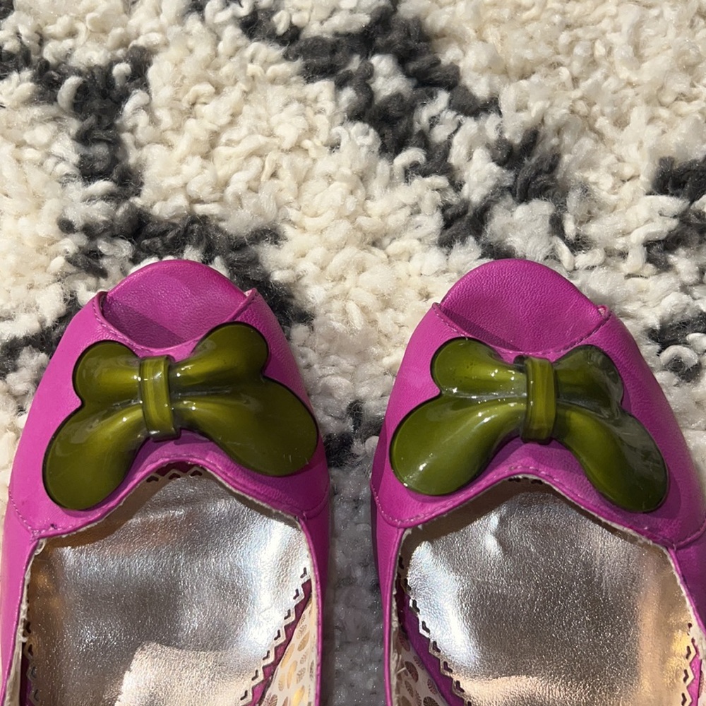 Poetic License London Fuchsia Butterfly Love Lucite Peep Toe Wedges Size 7.5 - Picture 4 of 4